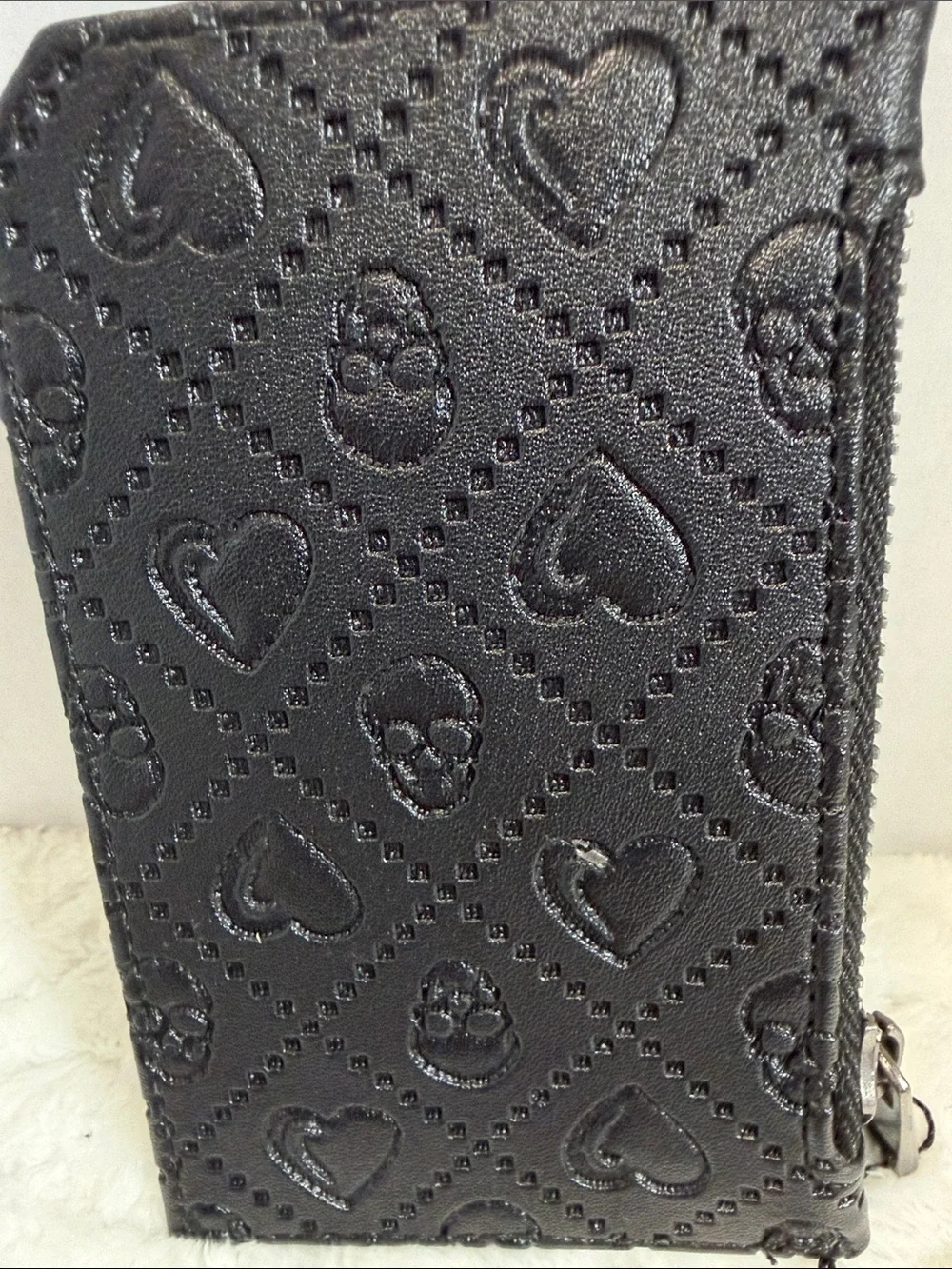 Ed Hardy Black Embossed Leather Cardholder with Logo Plate